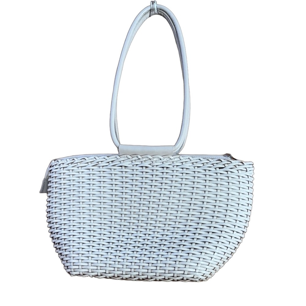 ALIGEDI Small White Leather Top Handle Bag Woven Zip Closure 11x8x4